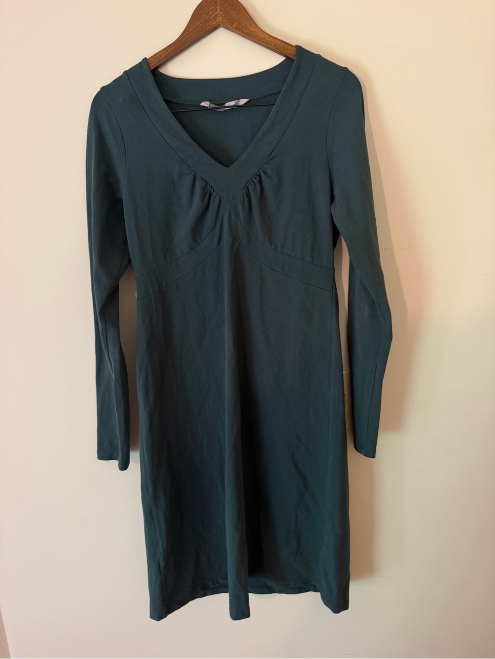 Athleta Dark Teal Long-Sleeve V-Neck Midi Dress, Size L-T